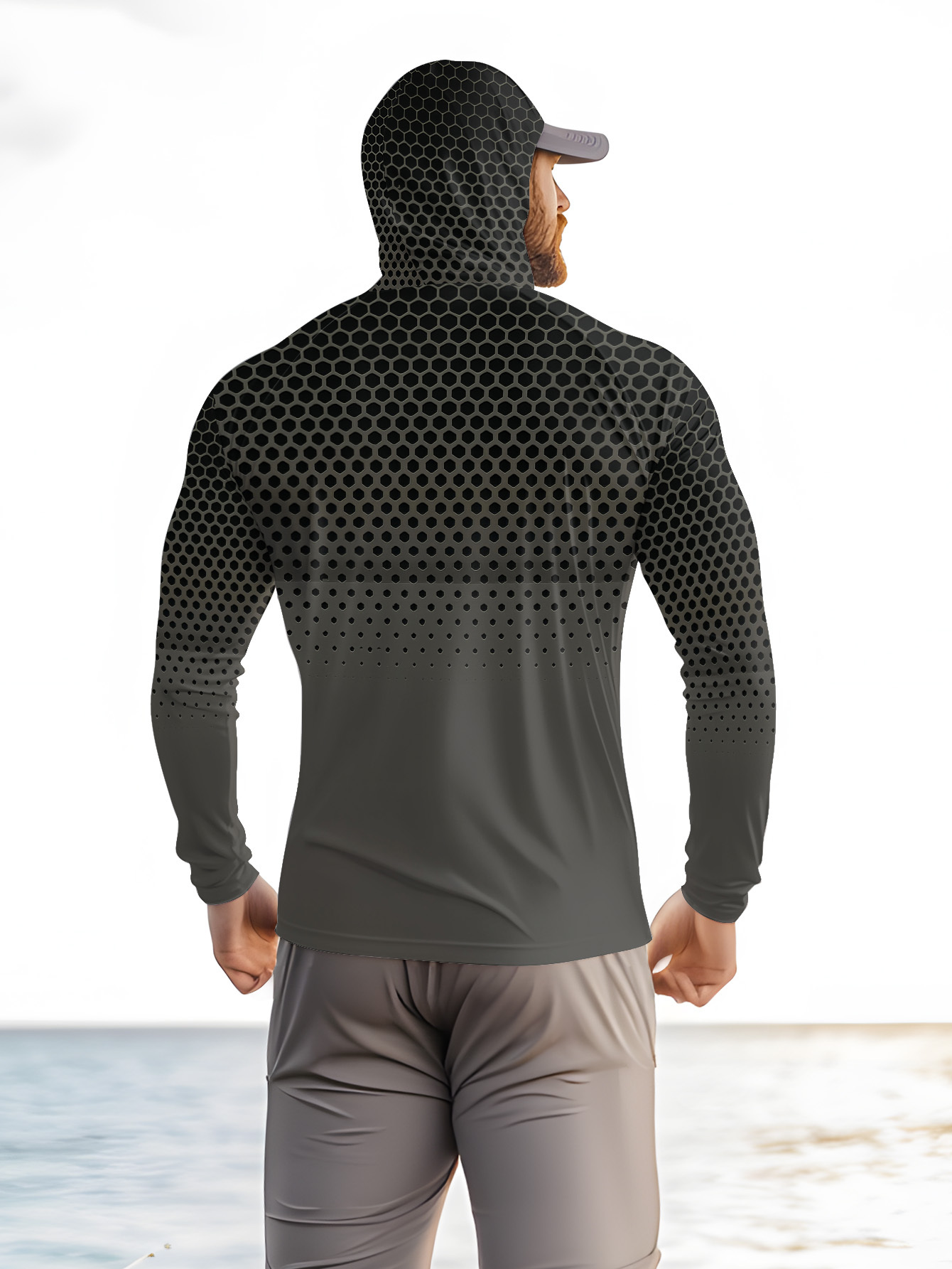 Grey Gradient Honeycomb Men Fi - Fishing Hoodie ulasan dan harga